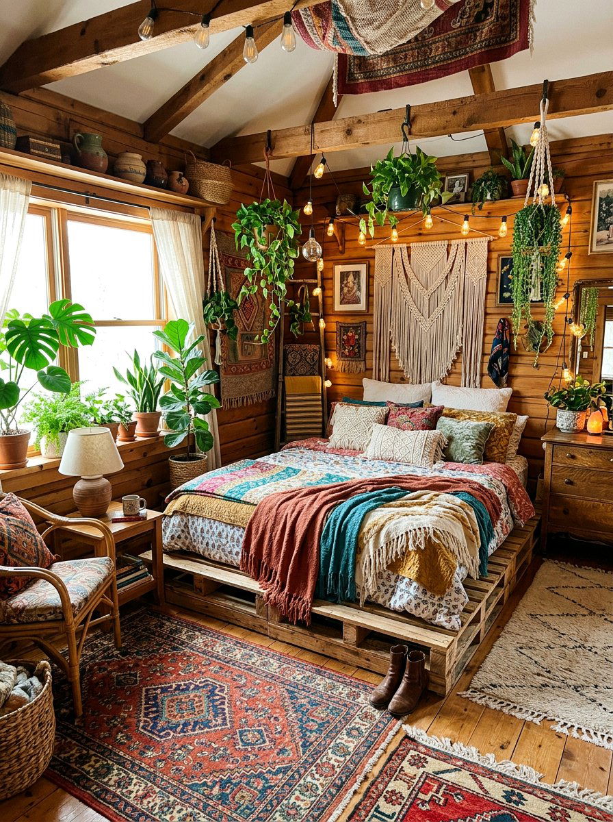 Boho Cabin Bedroom - 25 Pallet bed ideas for cabin