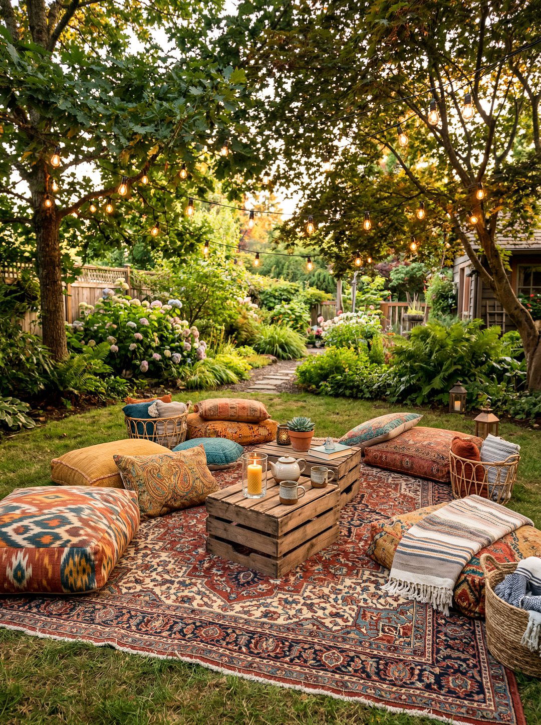 Boho Garden Floor Cushions - 25 private garden nook ideas