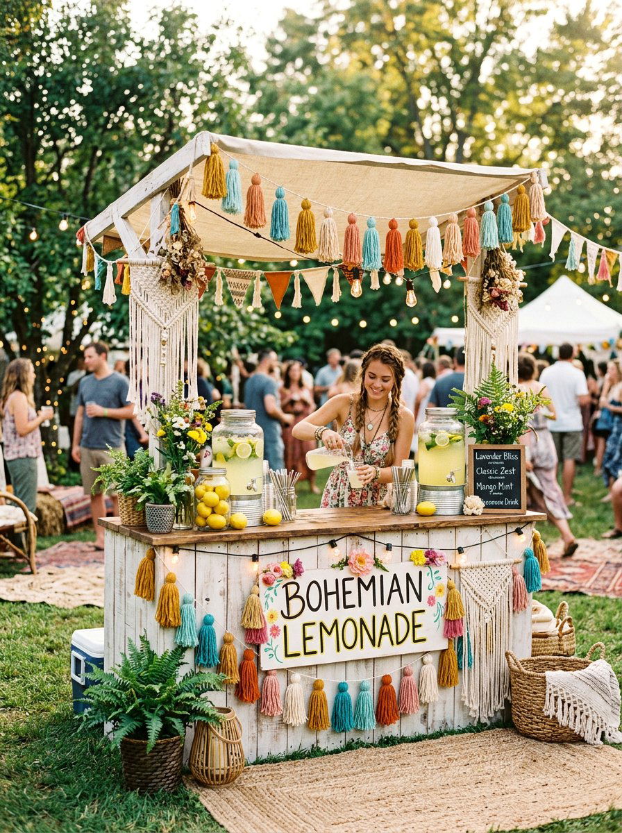 Boho Lemonade Stand With Tassels - 25 Pallet Lemonade Stand Ideas