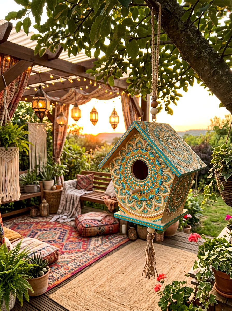 Boho Mandala Birdhouse - 25 birdhouse painting ideas