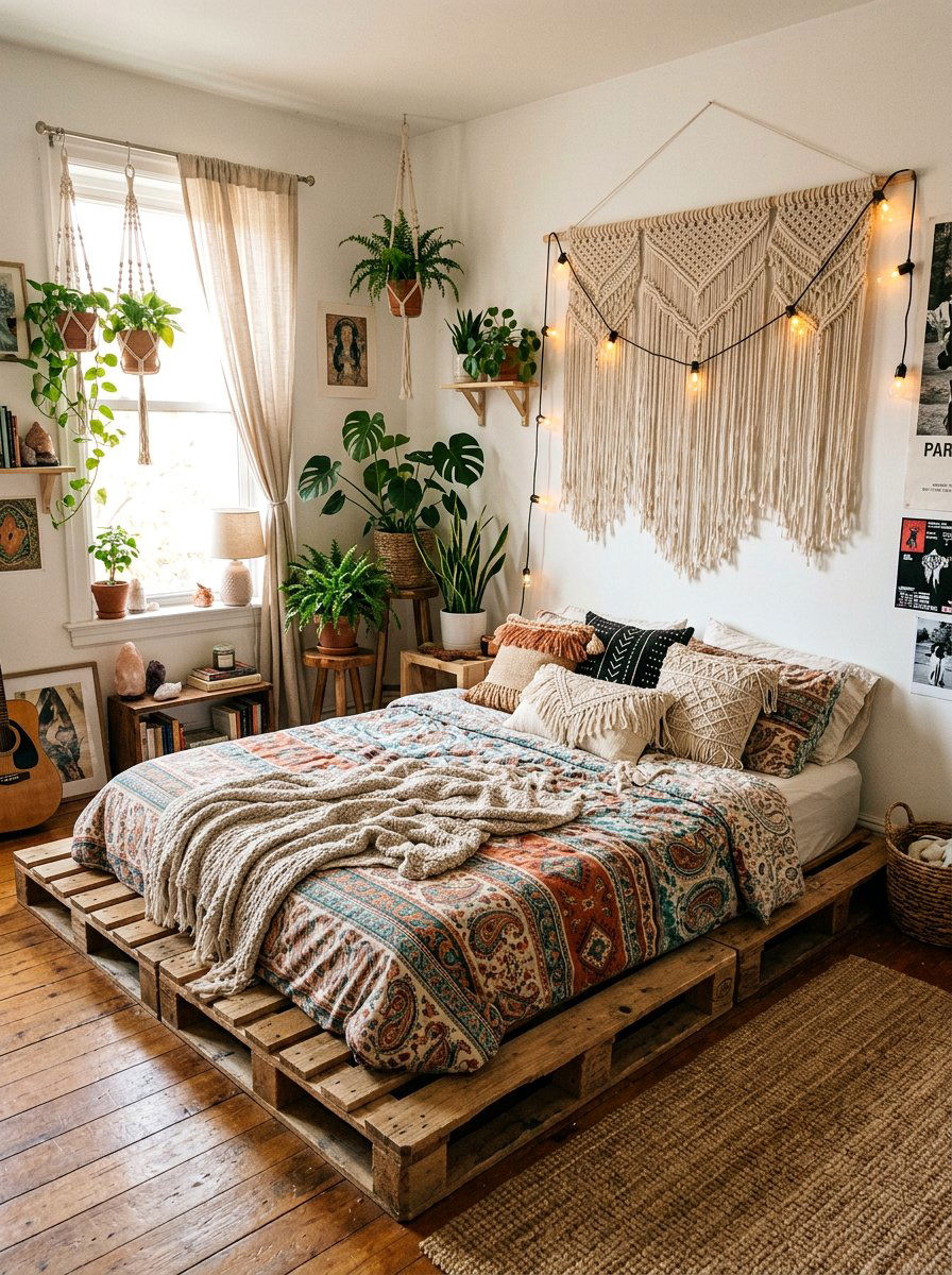 Boho Pallet Bed - 25 Pallet bed ideas for teenagers