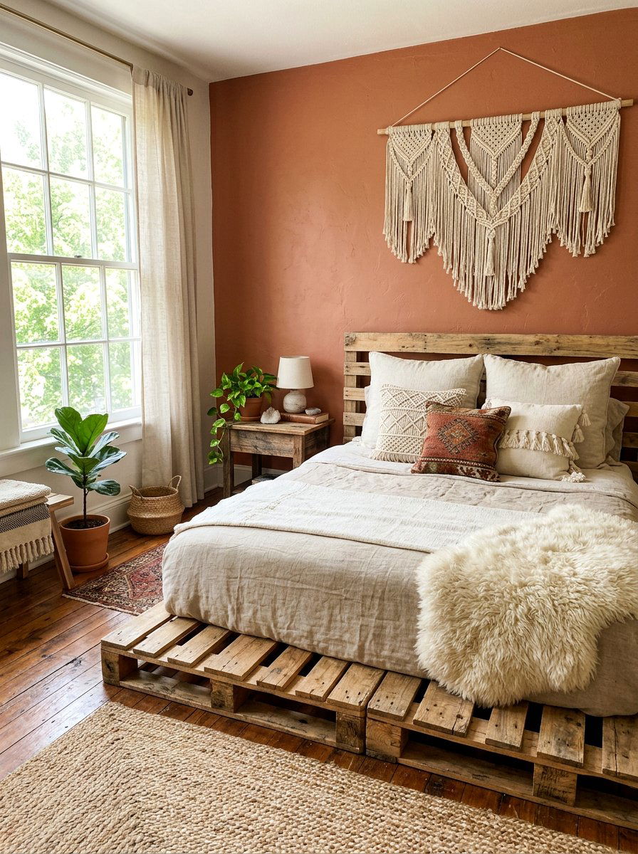 Boho Pallet Bed - 25 Pallet toddler bed ideas