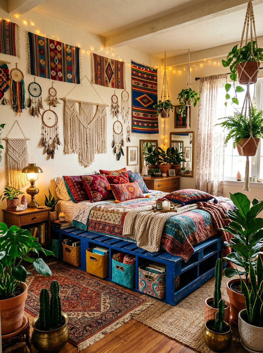 Boho Pallet Bed Storage - 25 Pallet Bed with Storage ideas