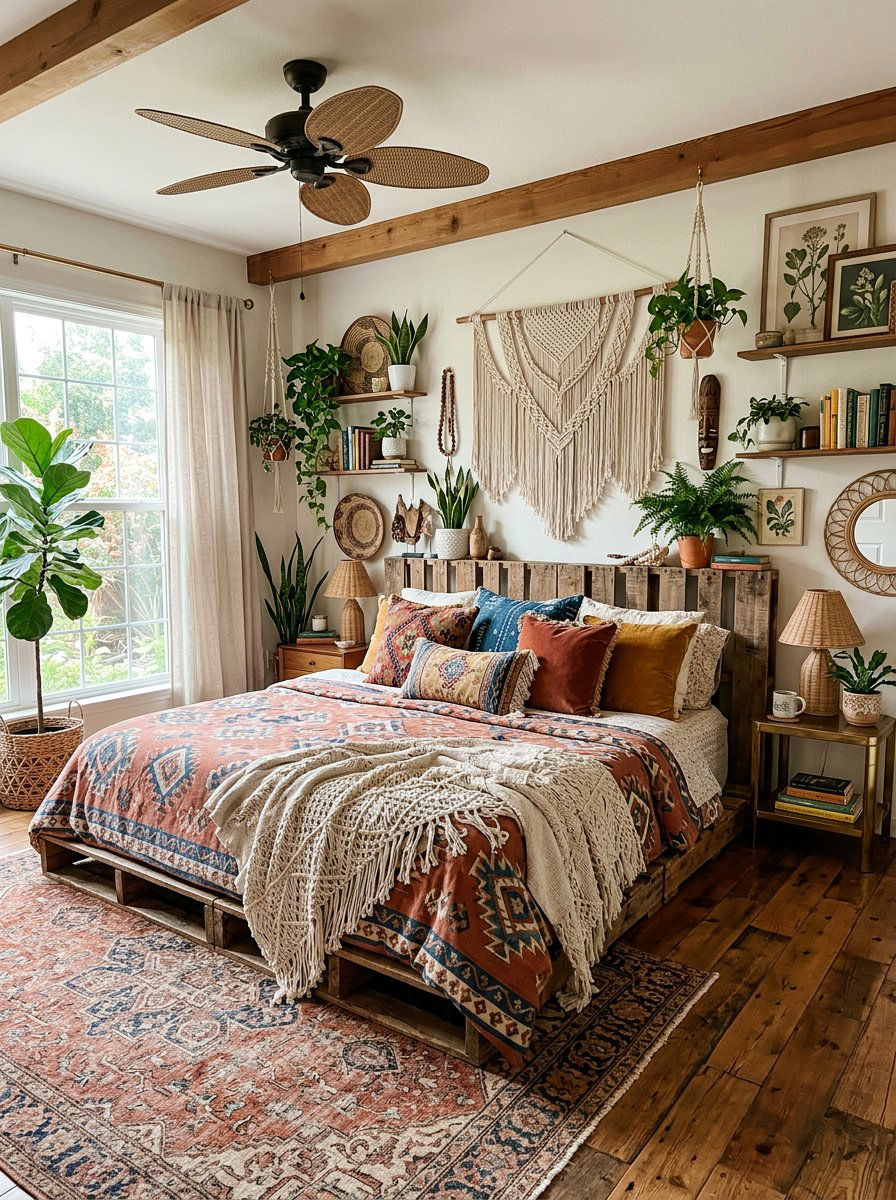 Boho Pallet Bed - 25 California king pallet bed ideas