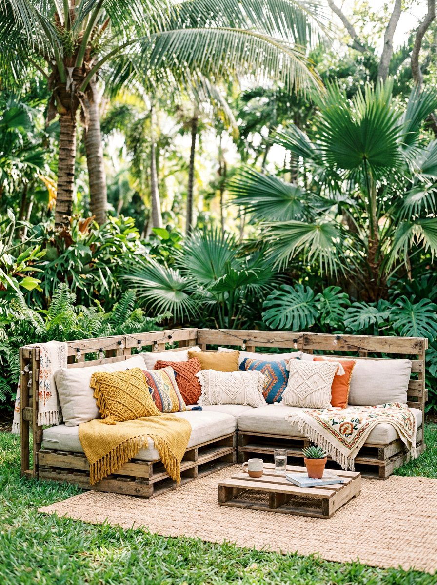Boho Pallet Seating - 25 Pallet Outdoor Sofa Ideas