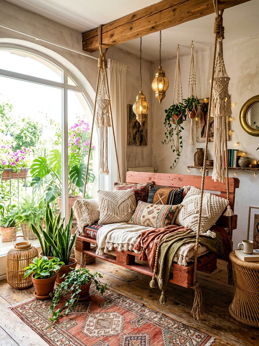 Boho Pallet Swing - 25 Pallet Swing for Porch Ideas
