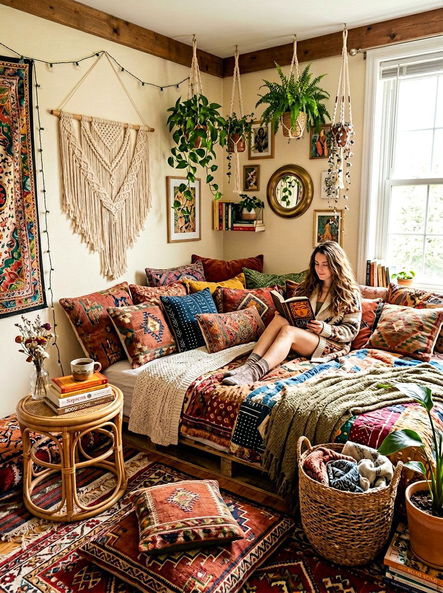 Boho Reading Corner Pallet Bed - 25 Pallet reading nook bed ideas