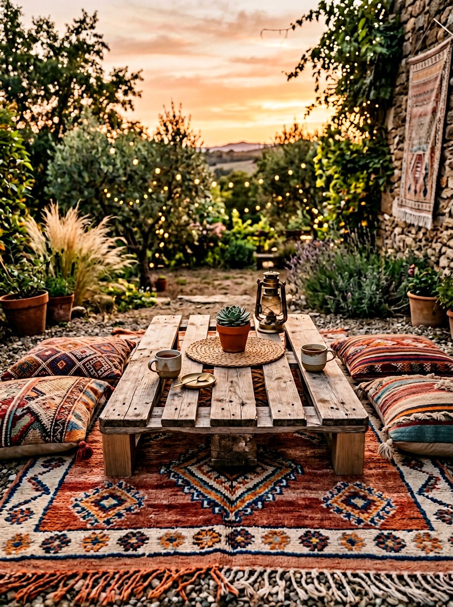 Boho Style Low Pallet Table - 25 Pallet Coffee Table for Patio Ideas