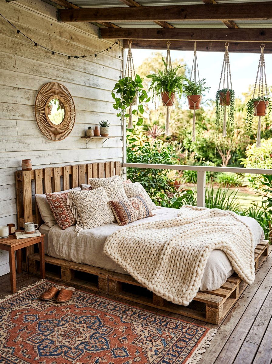 Boho Style Pallet Bed For Porch