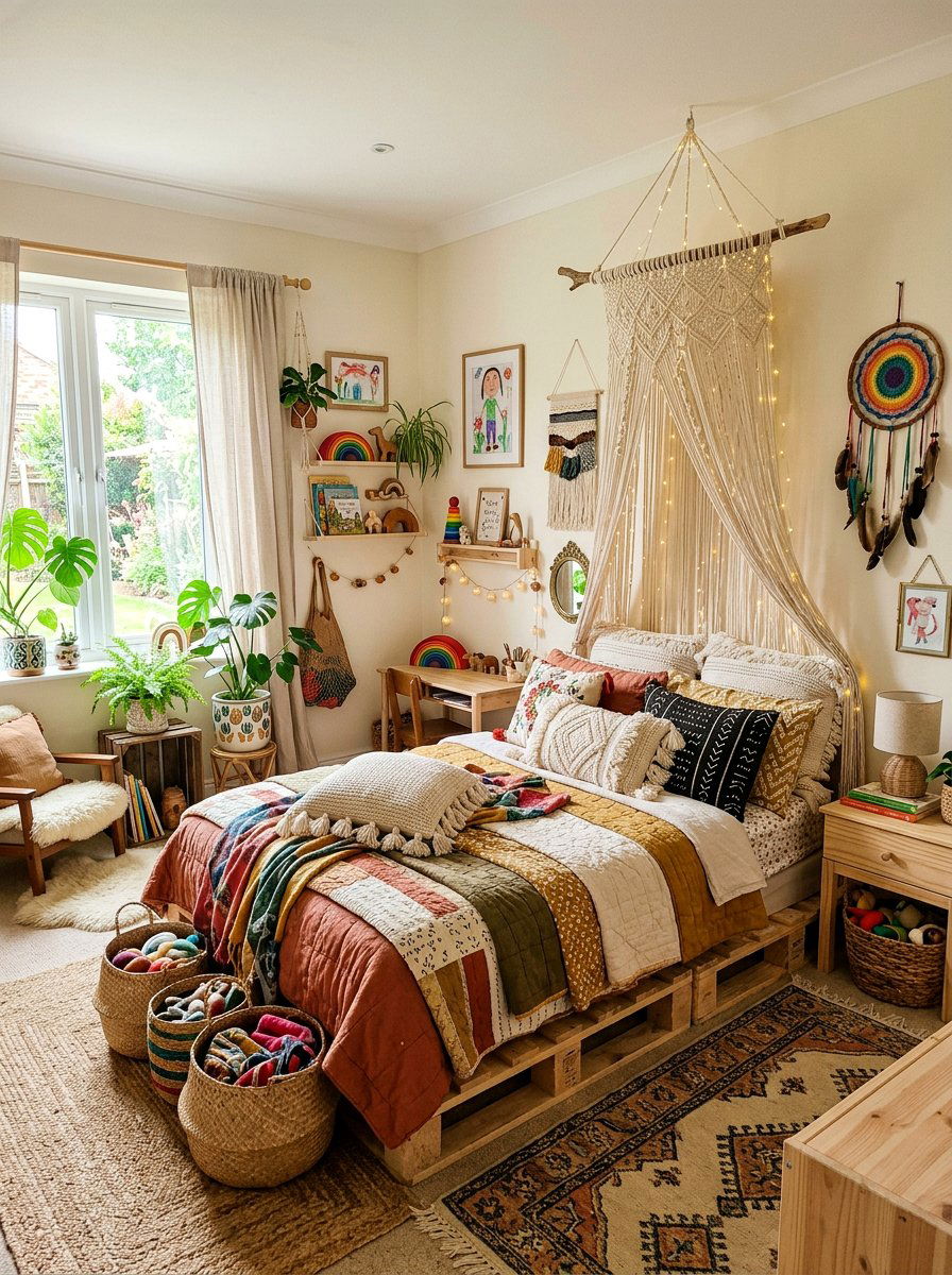 Boho kids room pallet bed - 25 Pallet Bed ideas for Kids
