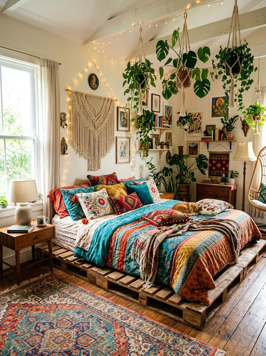 Boho pallet bed - 25 Pallet bed ideas for girls room