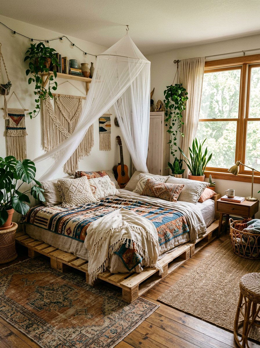 Boho pallet bed - 25 Twin pallet bed ideas