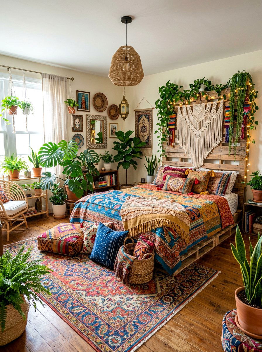 Boho pallet headboard - 25 Pallet headboard ideas