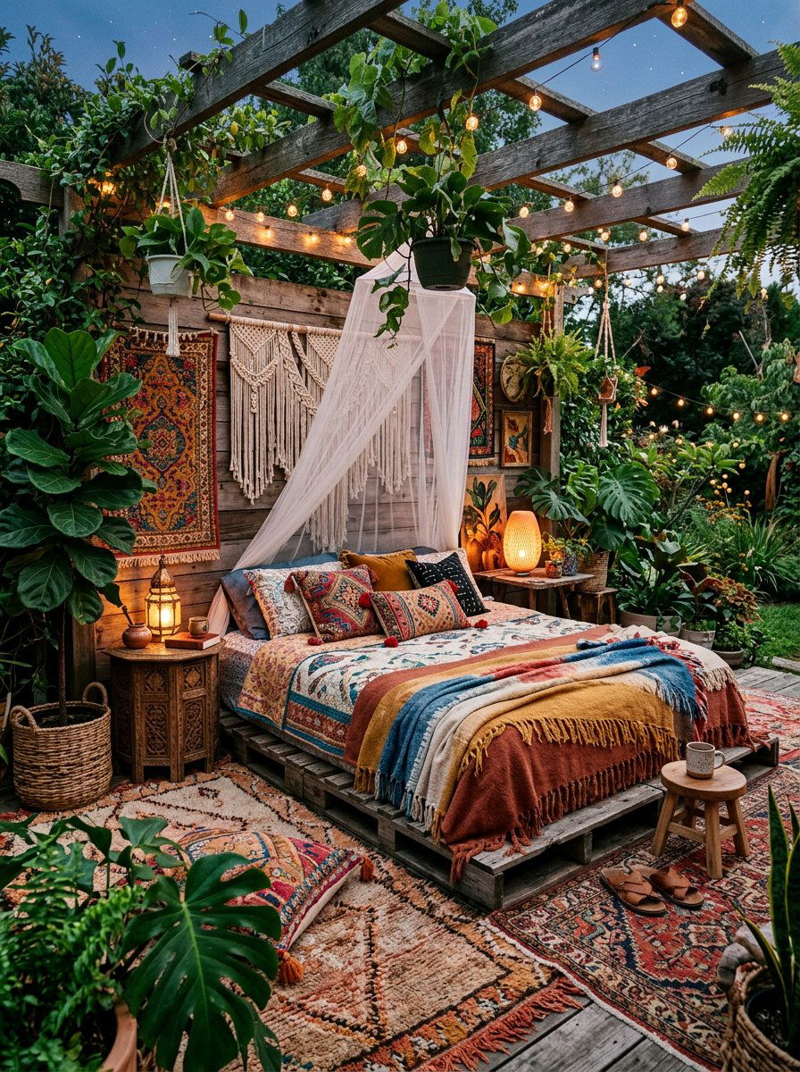 Boho queen pallet bed - 25 Queen size pallet bed ideas