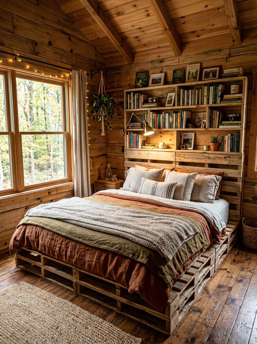 Bookshelf Headboard Pallet Frame - 25 Pallet bed ideas for tiny house