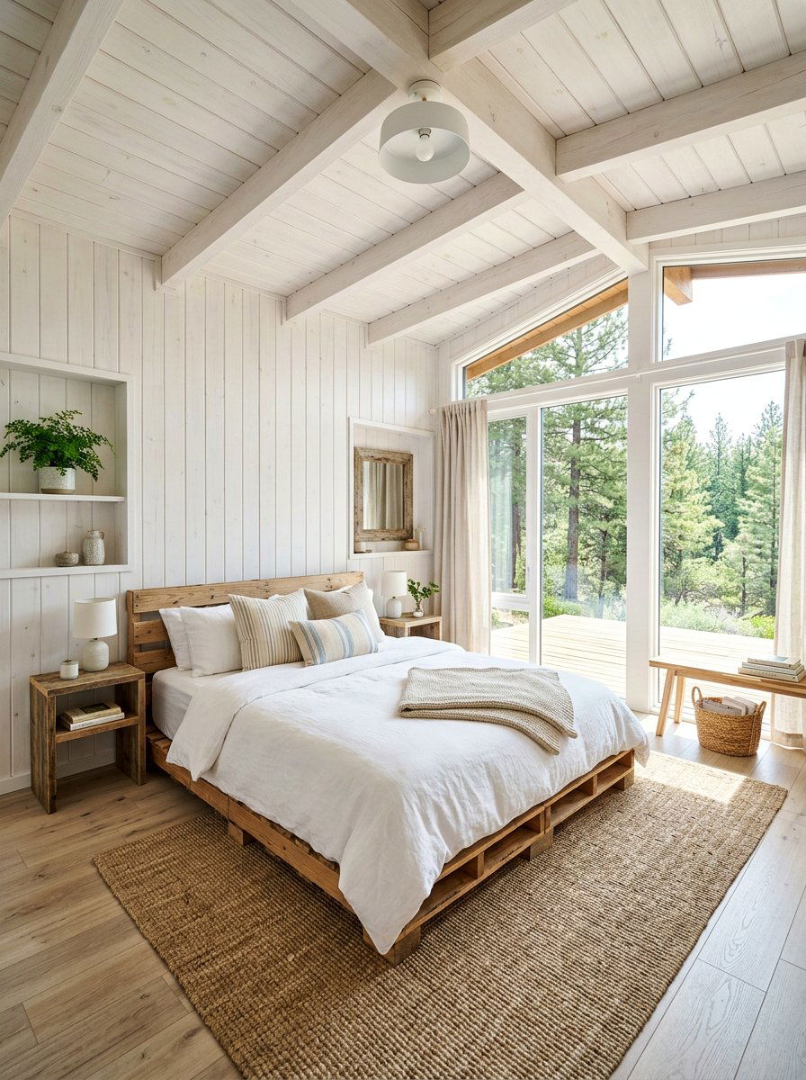 Bright Cabin Bedroom - 25 Pallet bed ideas for cabin
