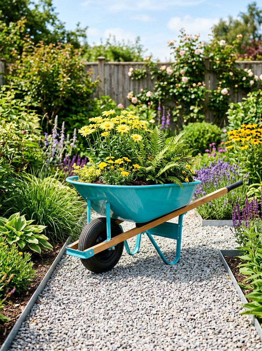 Bright Colored Garden Wheelbarrow - 25 Pallet Wheelbarrow Planter Ideas