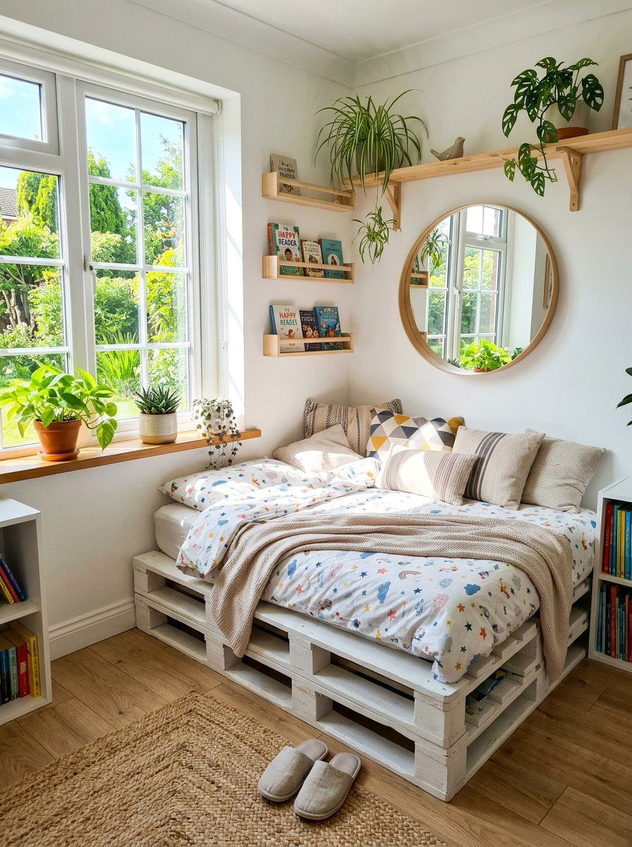Bright Pallet Nook - 25 Pallet reading nook bed ideas