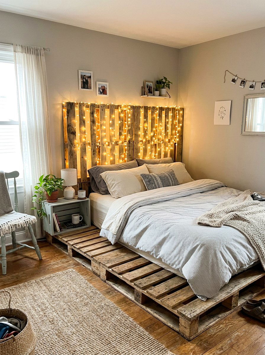 Budget Friendly Option - 25 Pallet bed ideas with lights