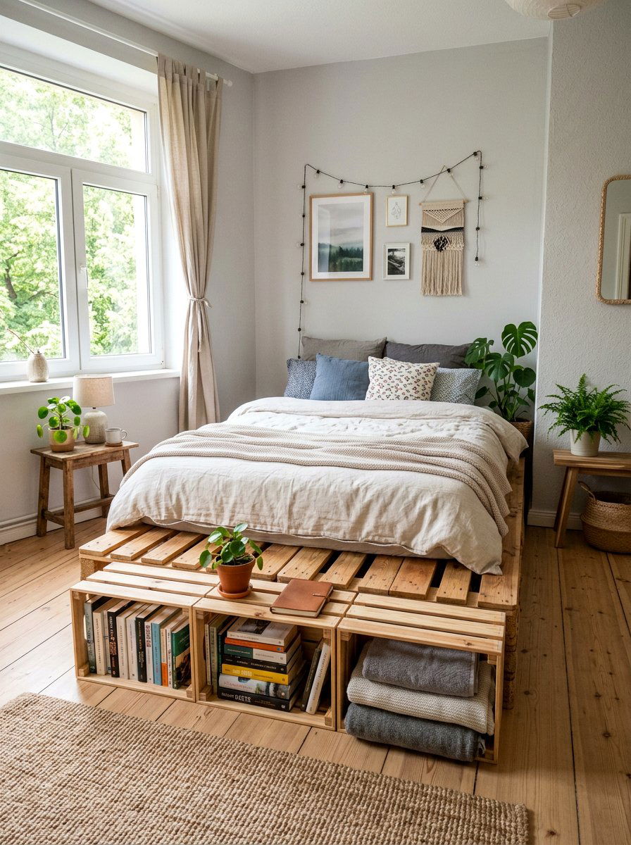 Build Pallet Bed with Crate Storage - 25 Pallet bed ideas with crate storage