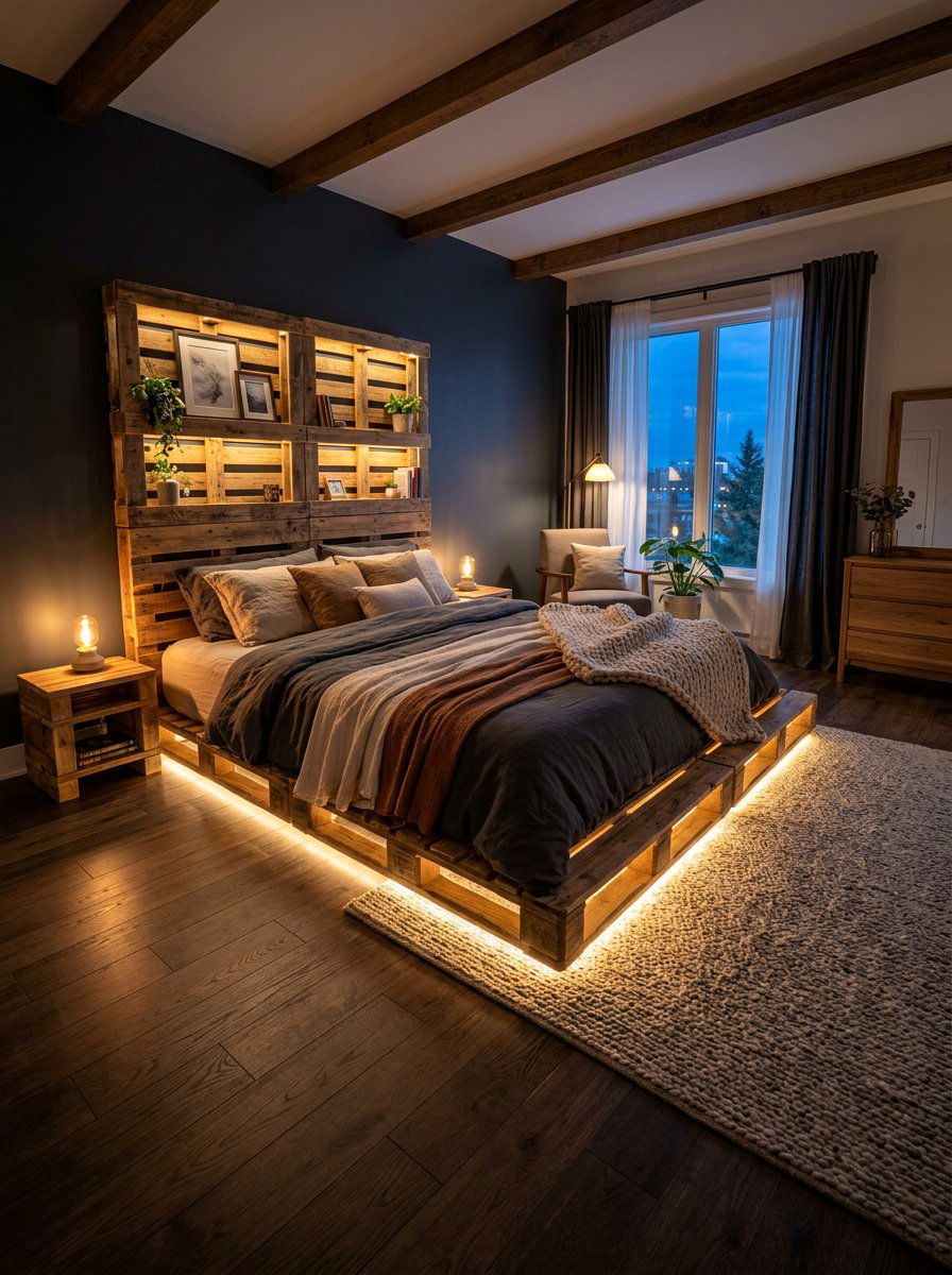 Built In Light Bed - 25 California king pallet bed ideas