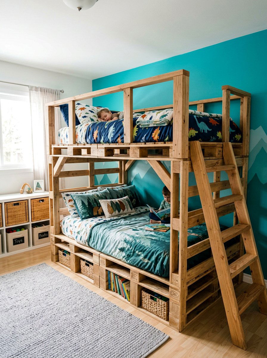 Bunk pallet bed structure - 25 Pallet bed ideas for boys room