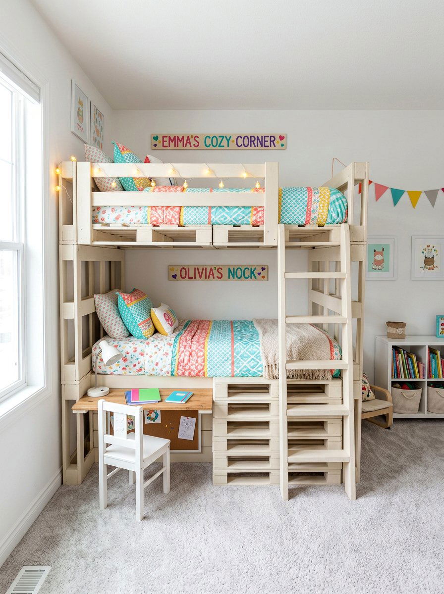 Bunk pallet bed - 25 Pallet bed ideas for girls room