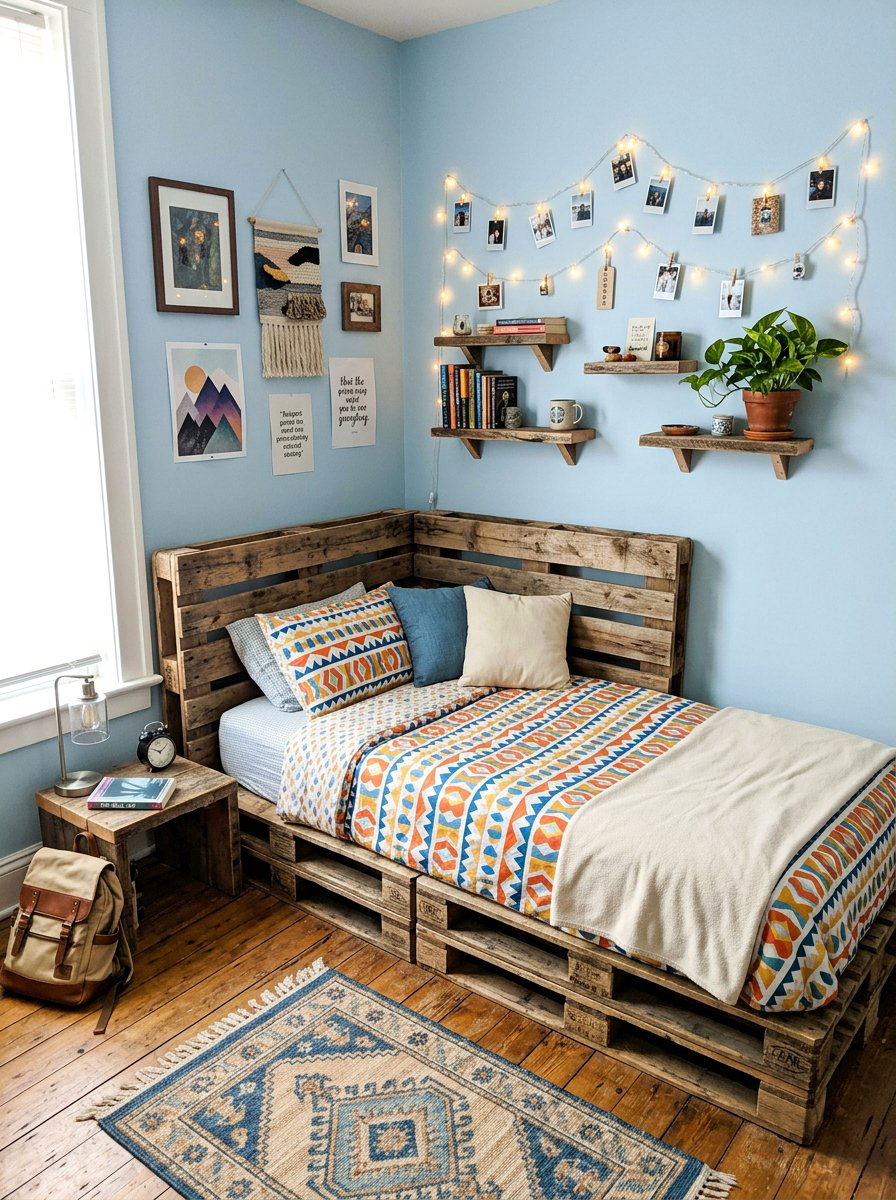 CORNER PALLET BED SETUP - 25 Pallet bed ideas for college dorm