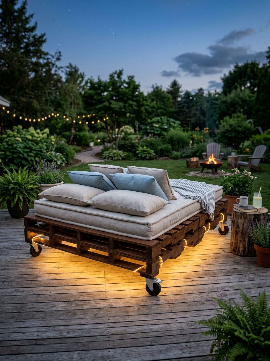 Canopy Pallet Bed - 25 Pallet bed frame with LED strip ideas