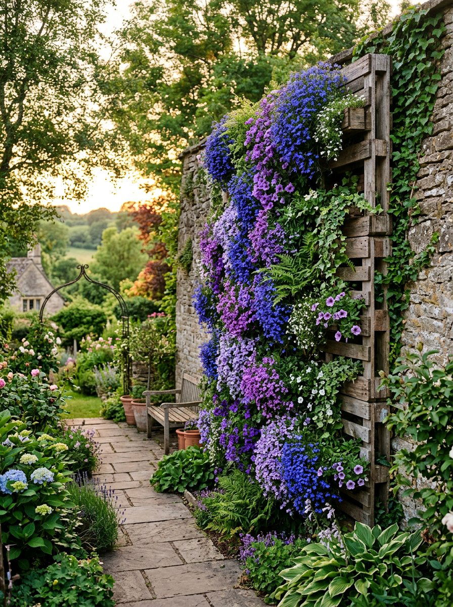 Cascading pallet flower wall - 25 Pallet Vertical Flower Garden Ideas