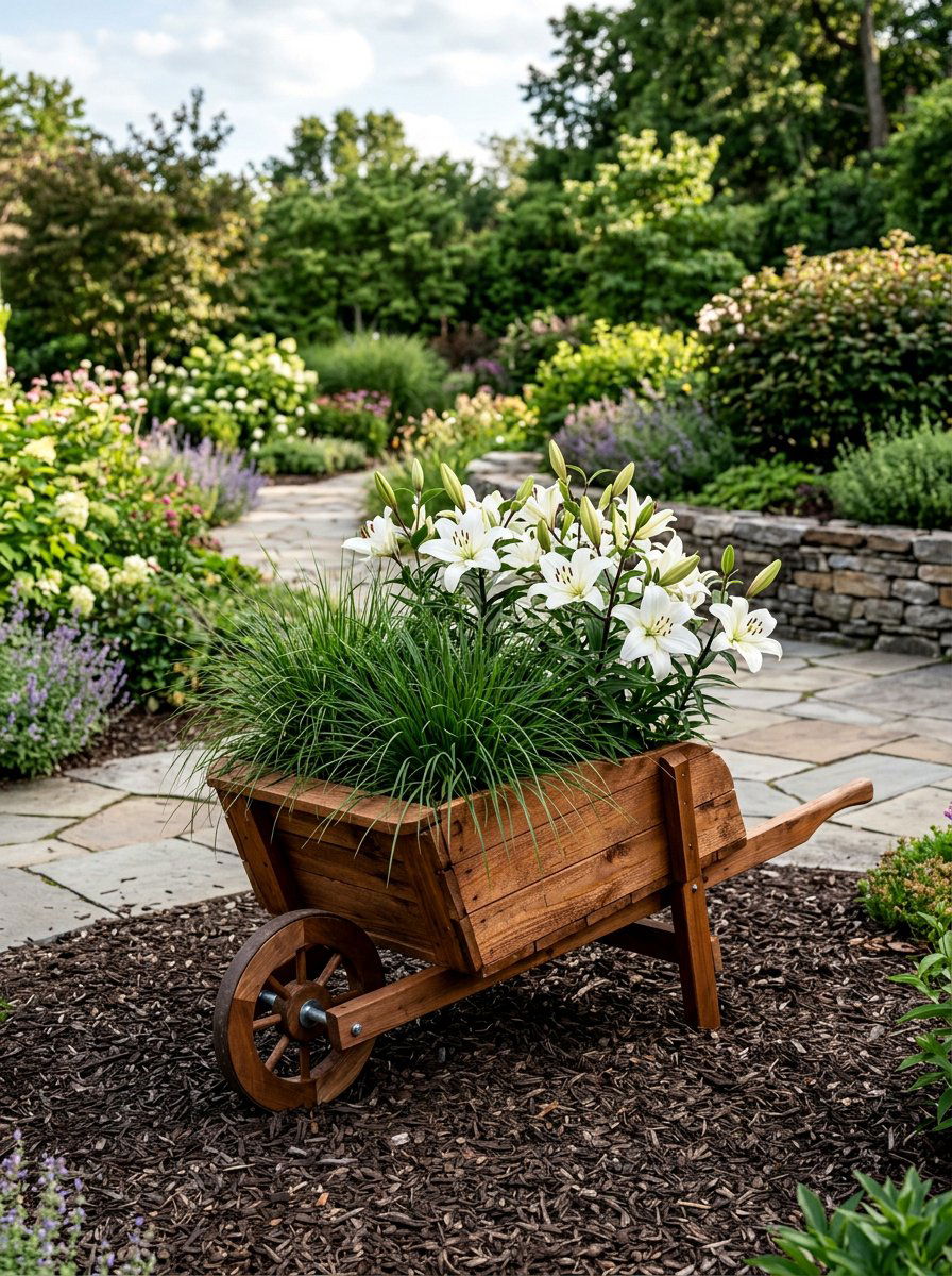 Cedar Stained Pallet Wheelbarrow - 25 Pallet Wheelbarrow Planter Ideas
