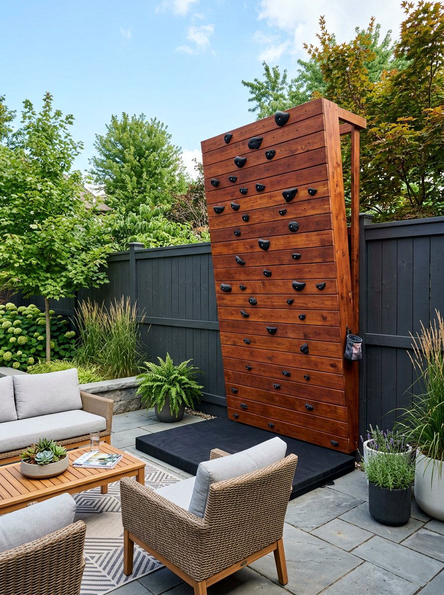 Cedar Stained Wall - 25 Pallet Climbing Wall for Kids Ideas