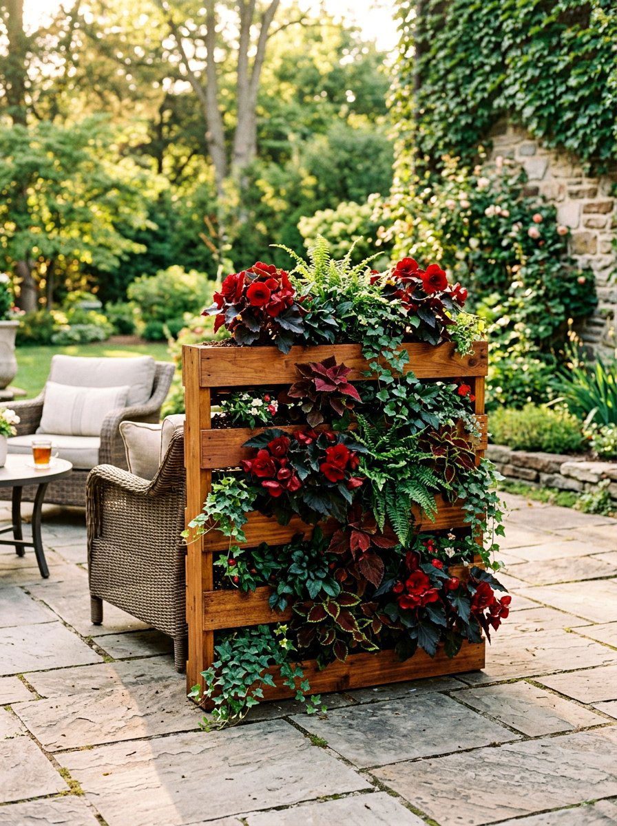 Cedar stained pallet garden - 25 Pallet Vertical Flower Garden Ideas