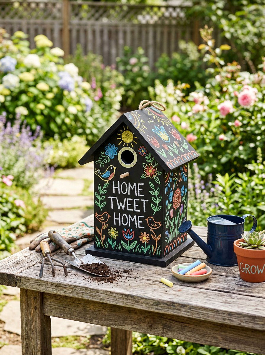 Chalkboard Finish Birdhouse - 25 birdhouse painting ideas