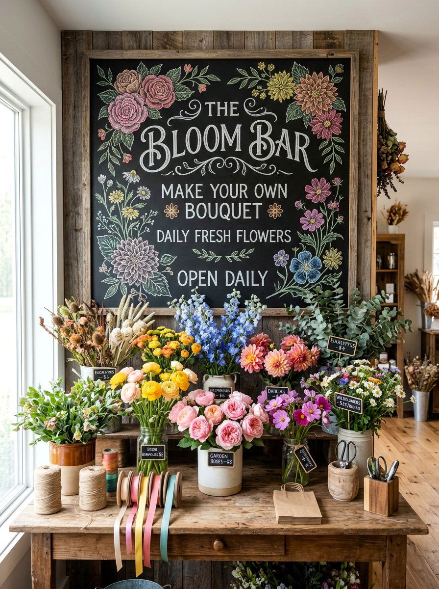 Chalkboard Sign Bloom Bar - 25 bloom bar ideas