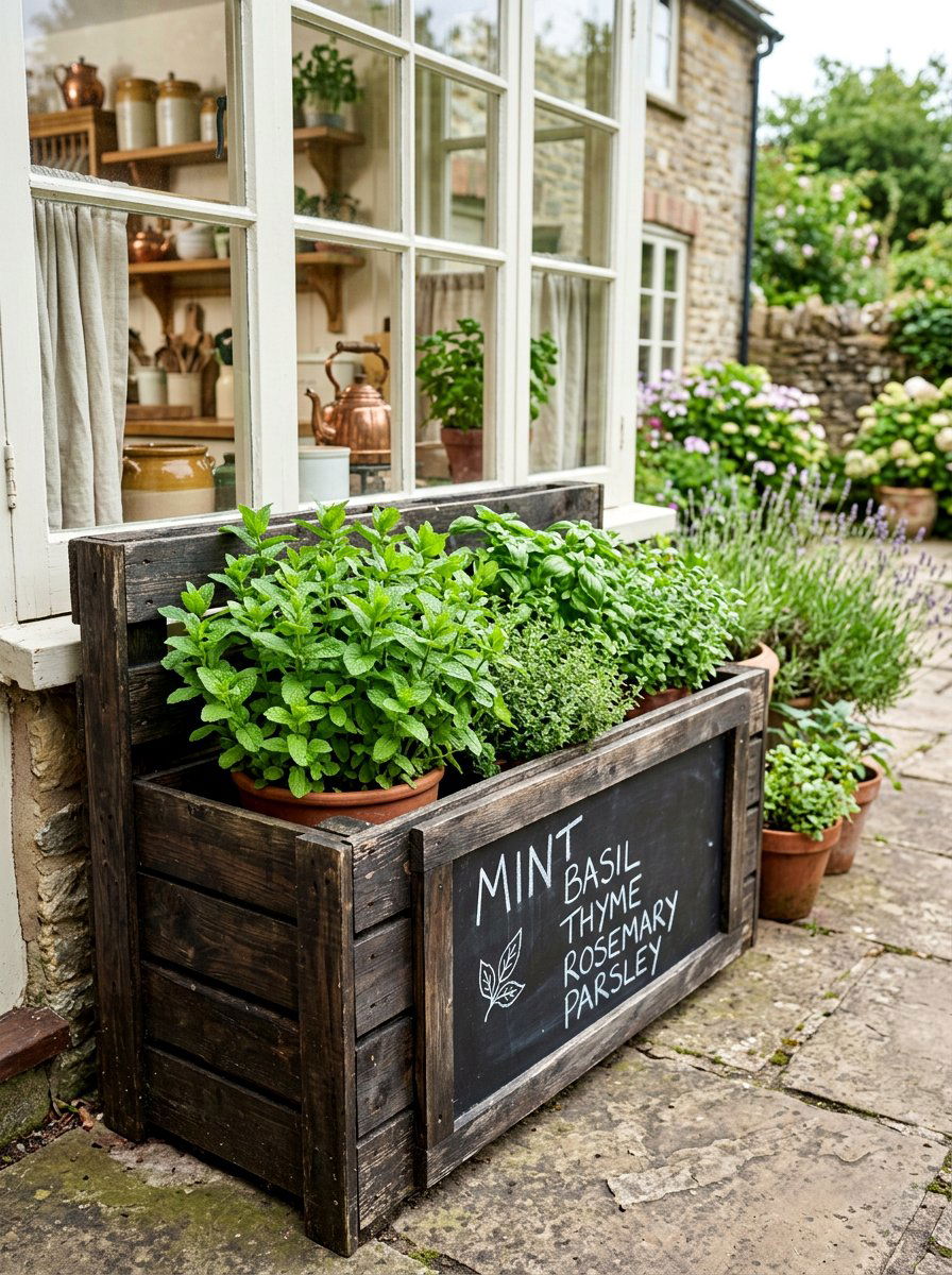 Chalkboard label pallet box - 25 Pallet Window Box Planter Ideas