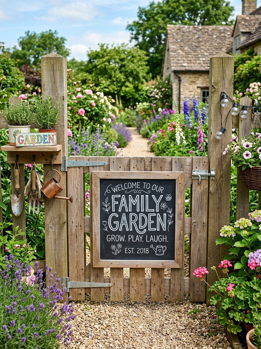 Chalkboard pallet garden gate - 25 Pallet Garden Gate Ideas