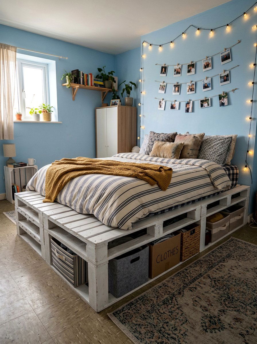 Cheap pallet wood bed frame storage - 25 Pallet storage bed frame ideas