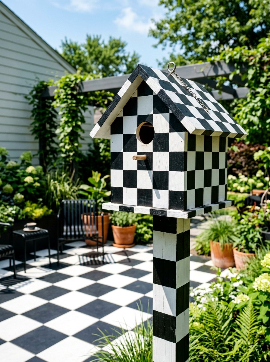Checkerboard Pattern Birdhouse - 25 birdhouse painting ideas