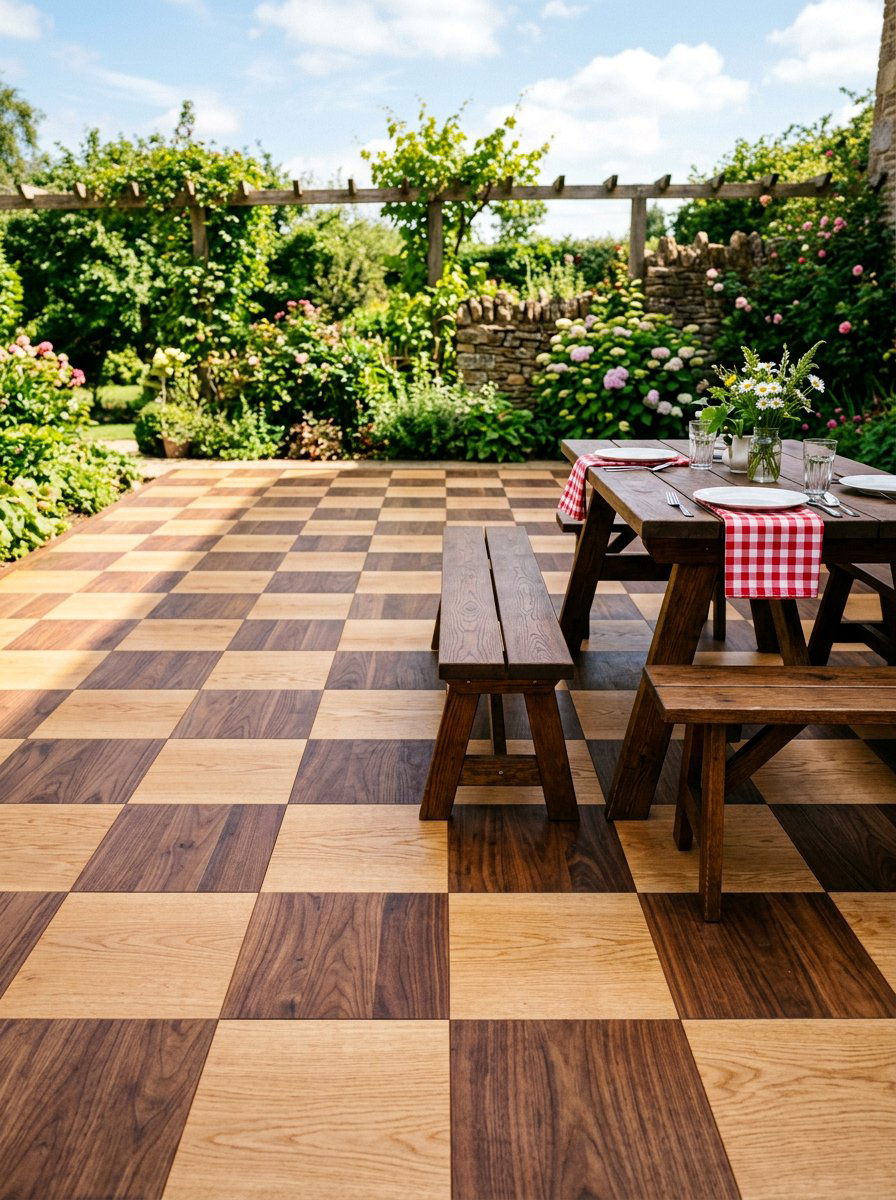 Checkerboard Wood Floor Pattern - 25 Pallet Patio Flooring Ideas