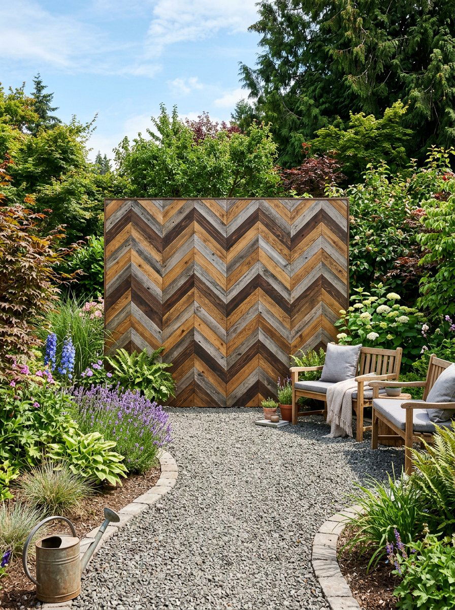 Chevron Pattern Pallet Wall - 25 Pallet Privacy Screen Ideas
