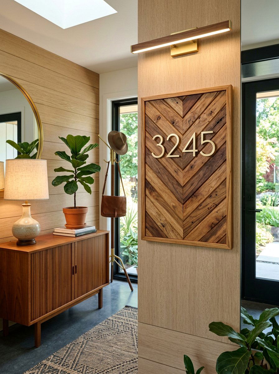 Chevron Pattern Wood Address Board - 25 Pallet Address Number Plaque Ideas