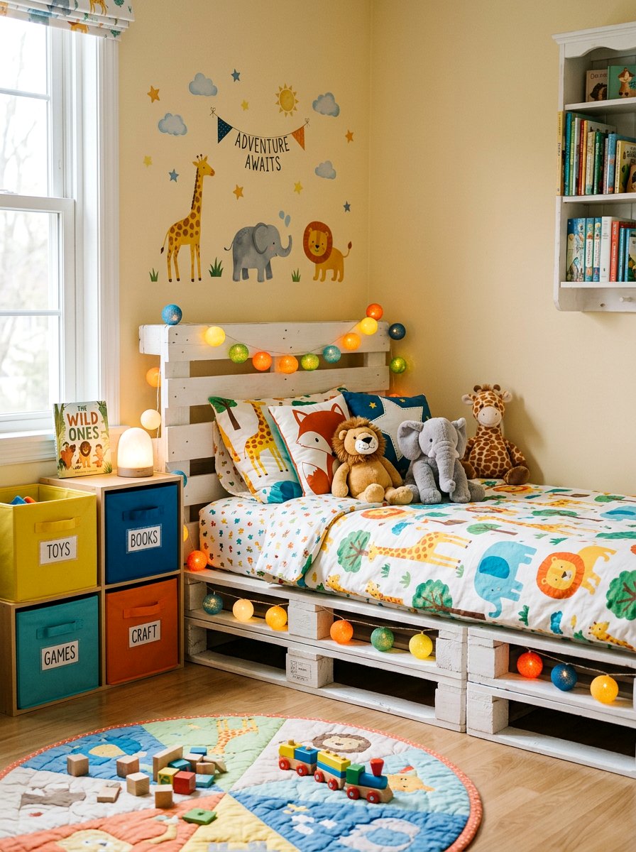 Childrens Room Pallet Bed Lights - 25 Pallet bed ideas with string lights