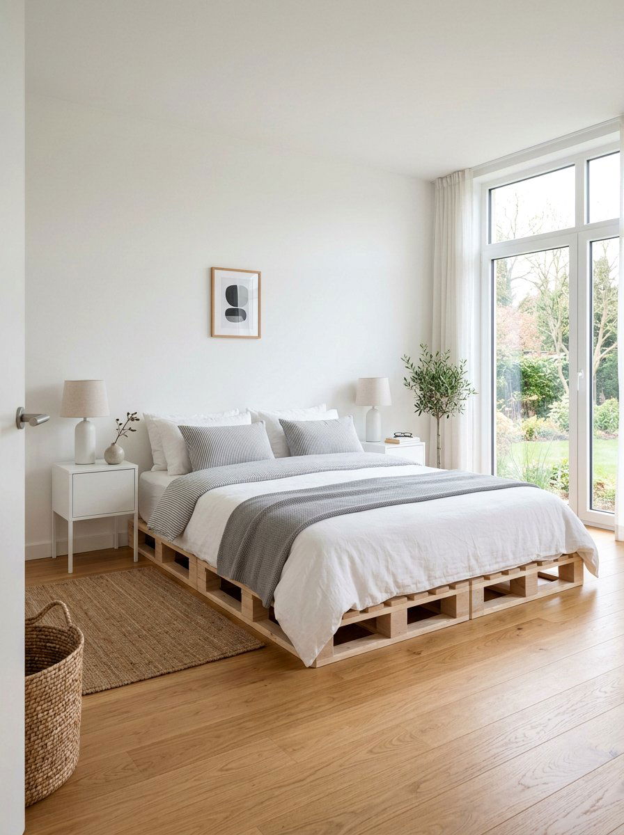 Clean line minimal pallet bed - 25 Pallet bed ideas for master bedroom