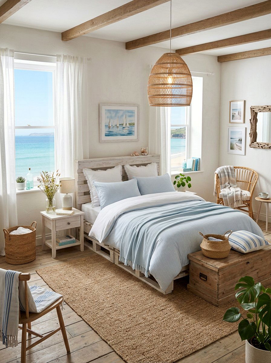 Coastal Bedroom - 25 King size pallet bed ideas