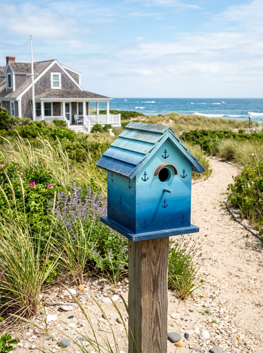 Coastal Blue Birdhouse - 25 birdhouse painting ideas