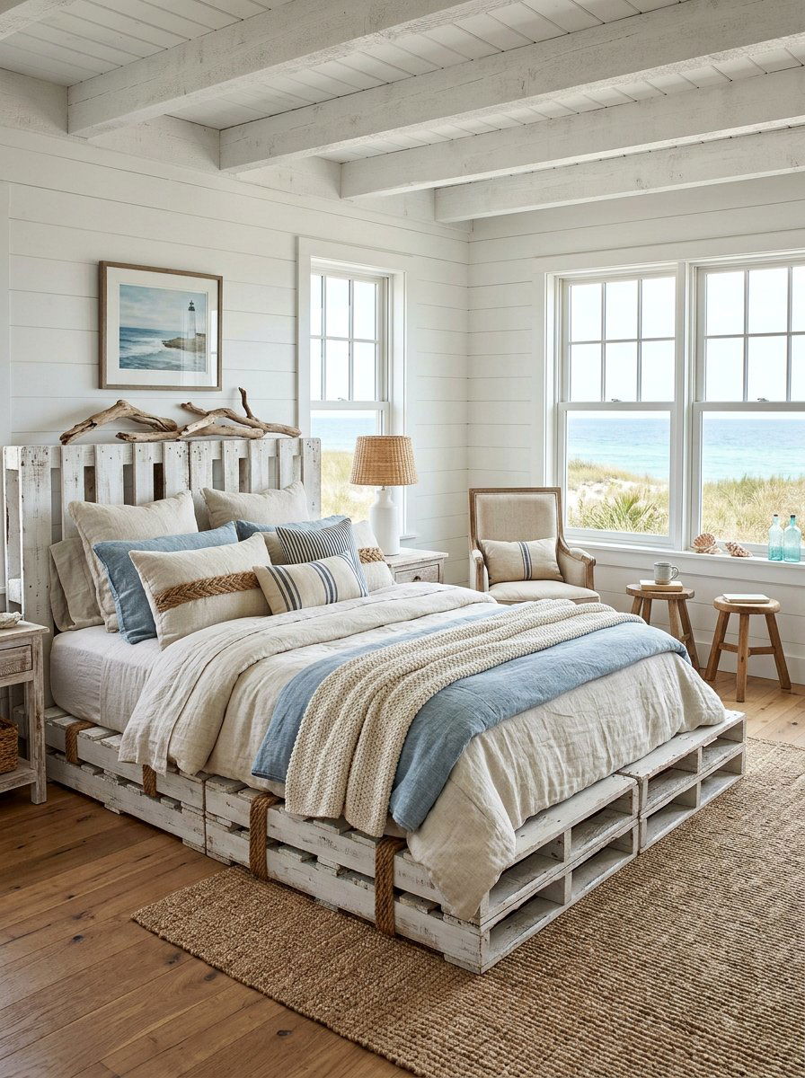 Coastal Farmhouse Pallet Bed - 25 Farmhouse pallet bed ideas