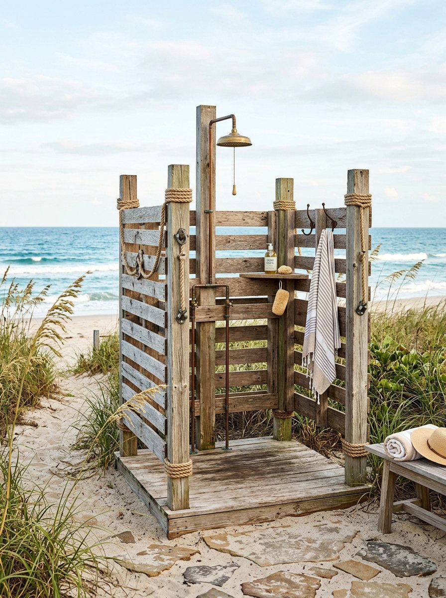 Coastal Outdoor Shower - 25 Pallet Outdoor Shower Ideas