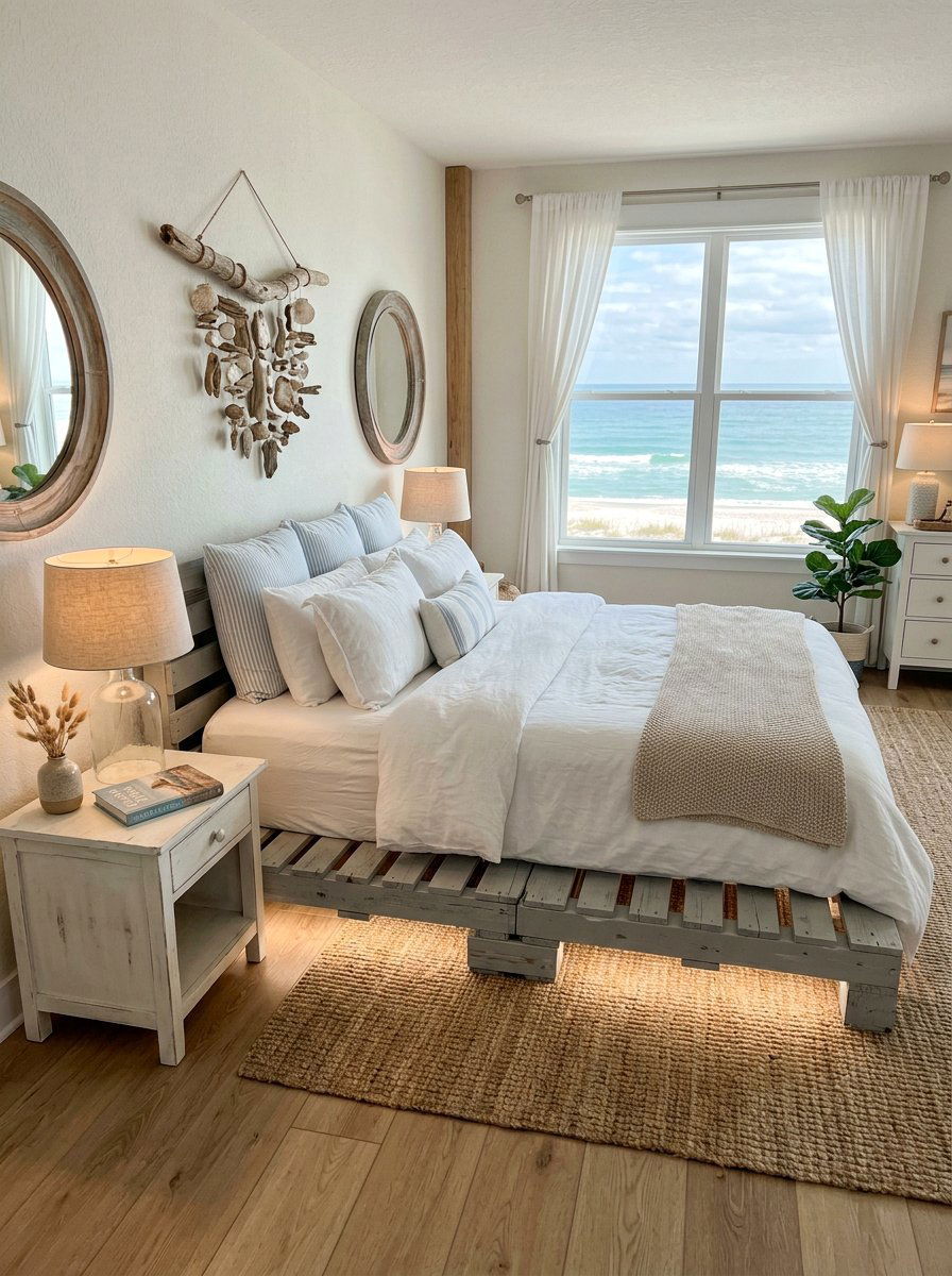 Coastal Pallet Bed - 25 Pallet bed ideas with lights underneath