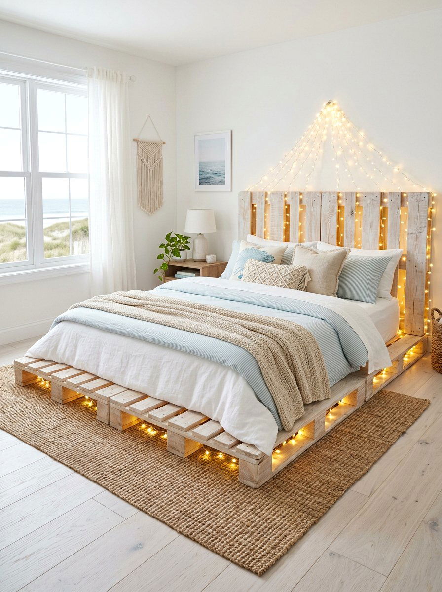 Coastal Style Bed - 25 Pallet bed ideas with lights